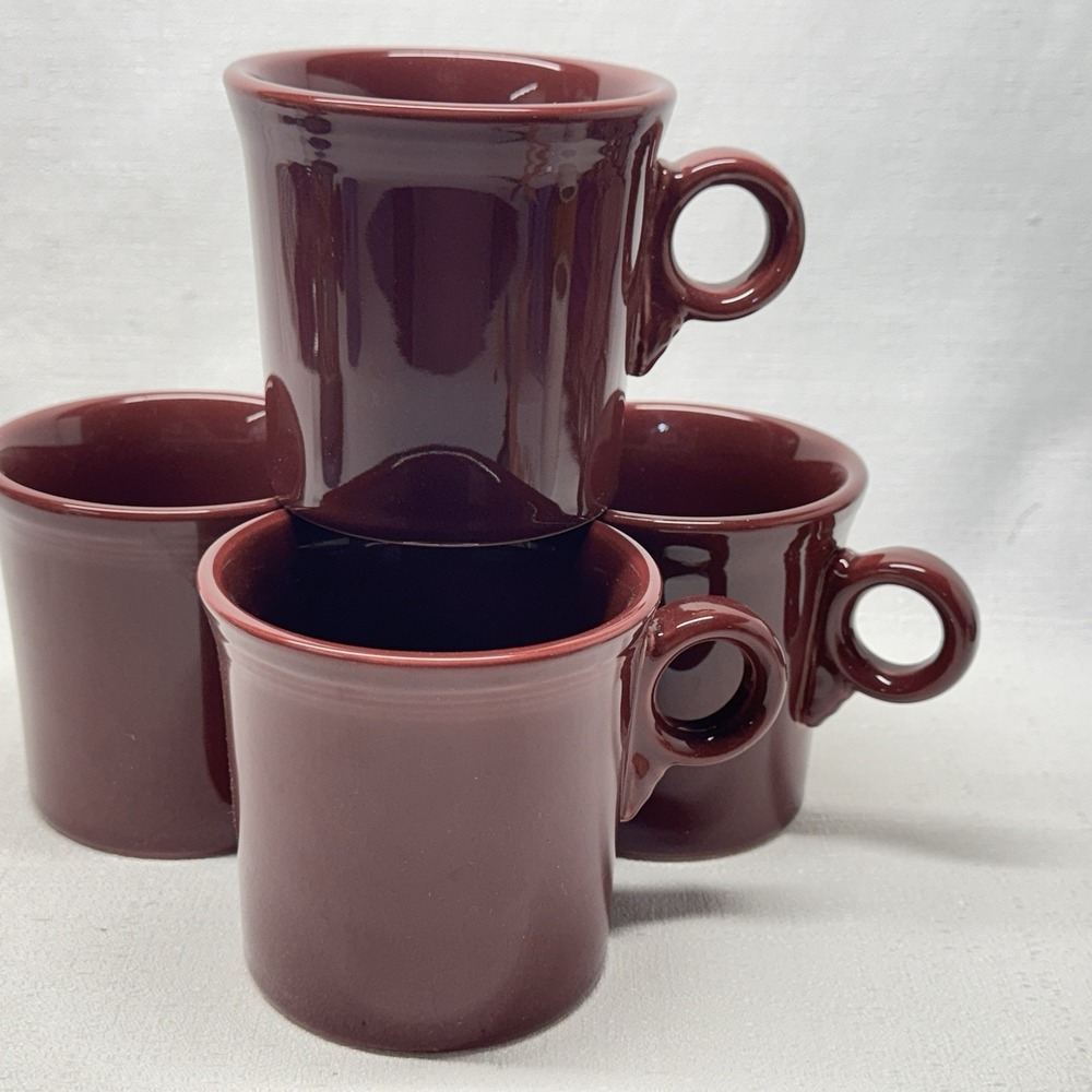 Fiesta Coffee Mugs Set of 4‎ Claret Burgundy Ring Handle Ceramic MCM USA Made